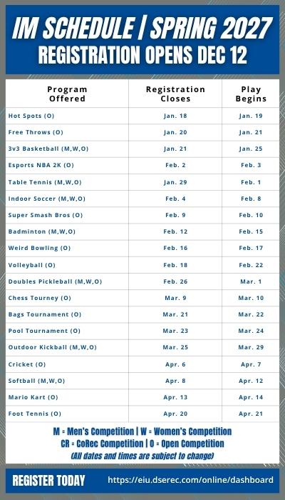 Intramural Schedule Spring 2027