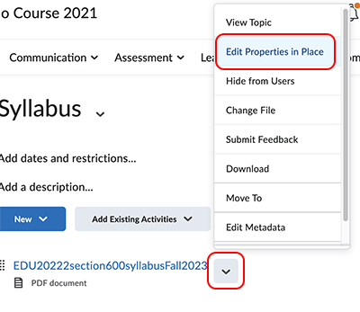 Edit properties in place Edit properties in place