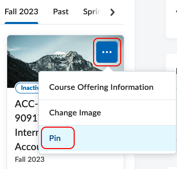 Pin course in the My Courses widget Pin course in the My Courses widget