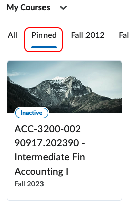 Pinned tab in the My Courses widget Pinned tab in the My Courses widget