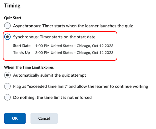 Synchronous: Timer starts on the start date Synchronous: Timer starts on the start date